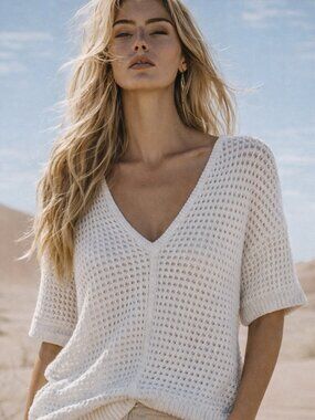 Oversized Ann Taylor open knit sweater, cotton blend, great for layering, flaw